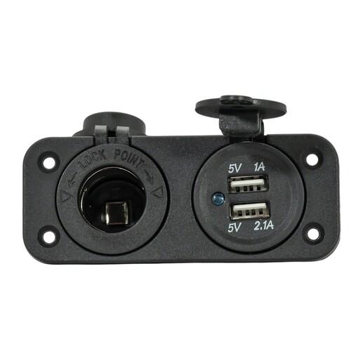 TOMA DOBLE USB A + MECHERO NEGRA