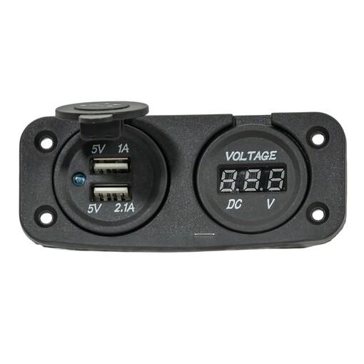 TOMA DOBLE USB A + VOLTÍMETRO NEGRA
