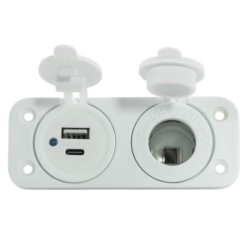 TOMA USB C+USB A Y MECHERO BLANCA