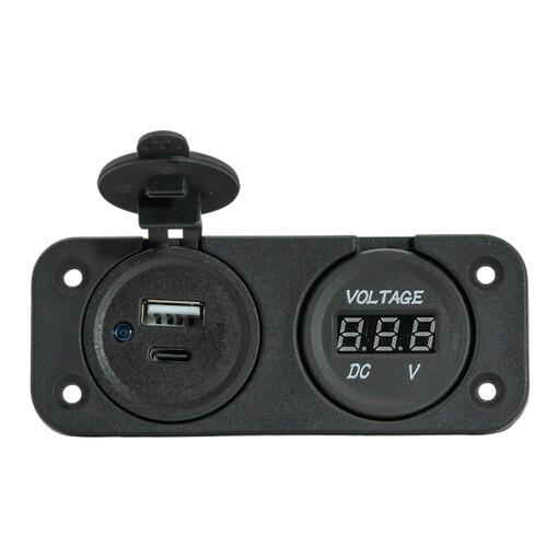 TOMA USB C+USB A Y VOLTÍMETRO NEGRA